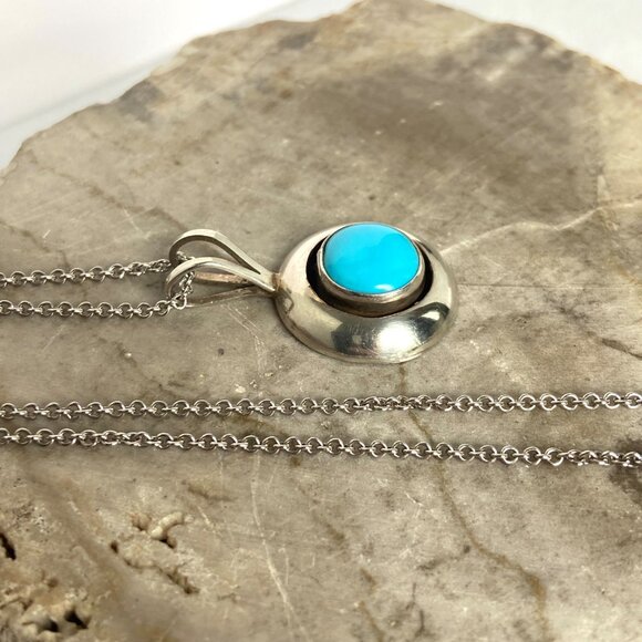 VTG Sterling Silver 925 ML Perry Navajo Southwest Turquoise Pendant Necklace 18" - Picture 13 of 16